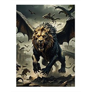 Kanatlı Aslan Tasarım Ahşap Tablo 25cmx 35cm 25x35 cm