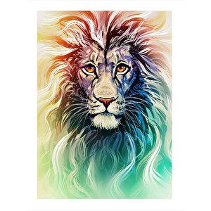 Renkli Tüylü Aslan Hediyelik Mdf Tablo 35cm X50cm 35x50 cm