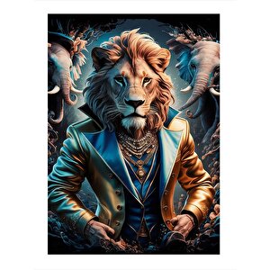 Takım Elbiseli Aslan Ve Filler Dekoratif Ahşap Tablo 25cmx 35cm 25x35 cm
