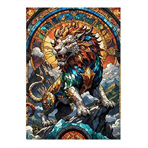 Vitray Tarzında Aslan Modern Ahşap Tablo 25cmx 35cm 25x35 cm