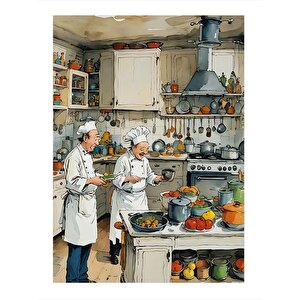 Mutfaktaki Aşçılar Tasarım Mdf Tablo 35cm X50cm 35x50 cm