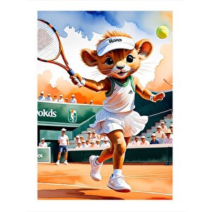Tenis Oynayan Sevimli Aslan Art Mdf Tablo 35cm X50cm 35x50 cm
