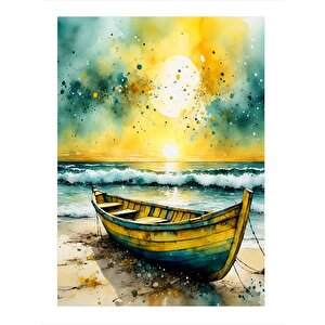 Sahil Kenarındaki Kayık Modern Mdf Tablo 25cmx 35cm 25x35 cm