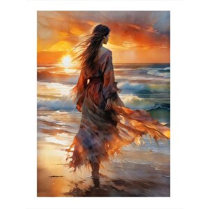 Sahil Kenarındaki Kadın Dekoratif Mdf Tablo 35cm X50cm 35x50 cm