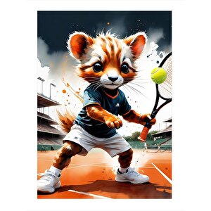 Tenis Oynayan Yavru Aslan Desenli Mdf Tablo 25cmx 35cm 25x35 cm