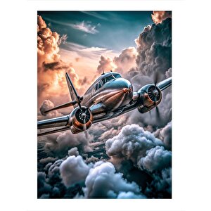 Bulutların Arasındaki Uçak Dekoratif Ahşap Tablo 25cmx 35cm 25x35 cm
