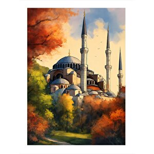 Cami Ve Orman Desenli Ahşap Tablo 35cm X50cm 35x50 cm