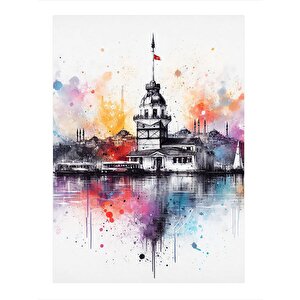 Sulu Boya İstanbul Galata Kulesi Model Ahşap Tablo 35cm X50cm 35x50 cm