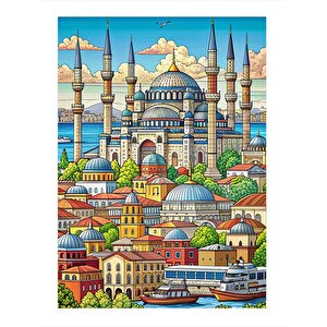 İstanbul Minyatürü Model Ahşap Tablo 35cm X50cm 35x50 cm