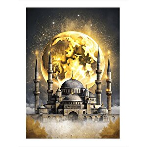 Dolunay Ve Cami Art Mdf Poster 25cmx 35cm 25x35 cm