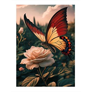Kırmızı Kanatlı Kelebek Model Mdf Tablo 25cmx 35cm 25x35 cm