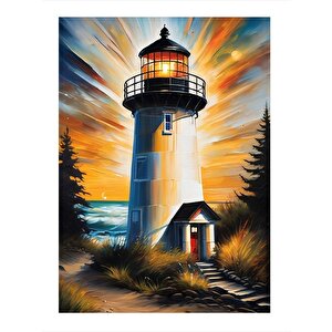Deniz Feneri Dekoratif Ahşap Tablo 25cmx 35cm 25x35 cm