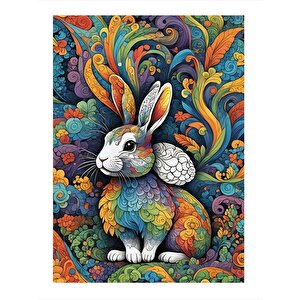 Renkli Tavşan Dekoratif Ahşap Tablo 25cmx 35cm 25x35 cm