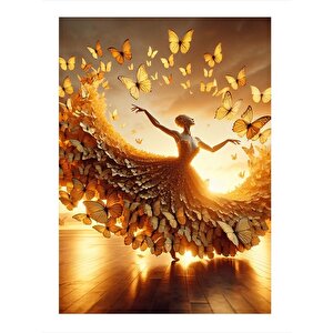 Kelebekten Elbise Ve Balerin Kadın Modern Ahşap Tablo 25cmx 35cm 25x35 cm