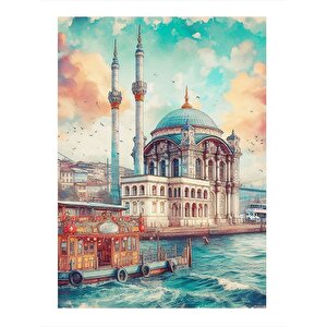 Cami Manzarası Desenli Ahşap Tablo 25cmx 35cm 25x35 cm