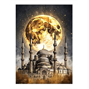 Cami Manzarası Ve Dolunay Dekoratif Mdf Tablo 35cm X50cm 35x50 cm