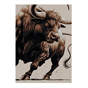 Boynuzlu Boğa Dekoratif Mdf Tablo 25cmx 35cm 25x35 cm