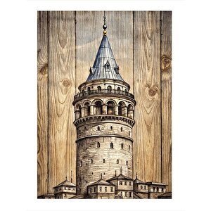 Ahşap Fon Galata Kulesi Mdf Poster 25cmx 35cm 25x35 cm