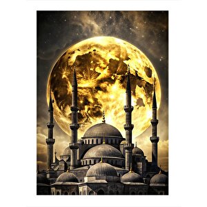 Dolunay Ve Cami Art Mdf Poster 25cmx 35cm 25x35 cm