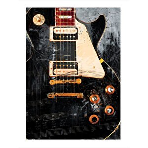 Siyah Les Paul Elektro Gitar Dekoratif Ahşap Tablo 25cmx 35cm 25x35 cm