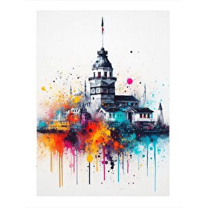 İstanbul Kızkulesi Ve Tarihi Yerler Hediyelik Ahşap Tablo 35cm X50cm 35x50 cm