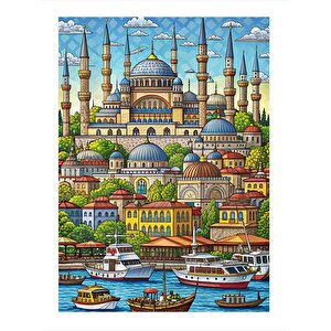 Minyatür Cami Model Ahşap Tablo 25cmx 35cm 25x35 cm