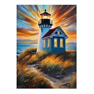 Deniz Feneri Ve Ev Dekoratif Ahşap Tablo 25cmx 35cm 25x35 cm