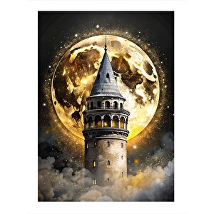 Dolunay Ve Galata Kulesi Art Mdf Tablo 35cm X50cm 35x50 cm