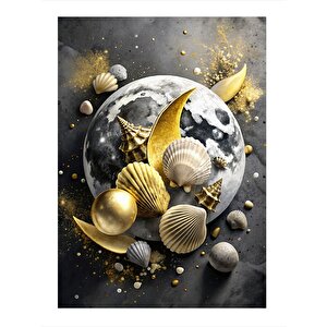 Dolunay Ve Deniz Kabukları Dekoratif Mdf Tablo 25cmx 35cm 25x35 cm