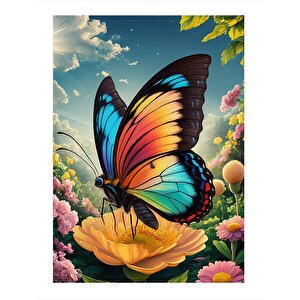 Çiçeğe Konan Kelebek Mdf Poster 25cmx 35cm 25x35 cm