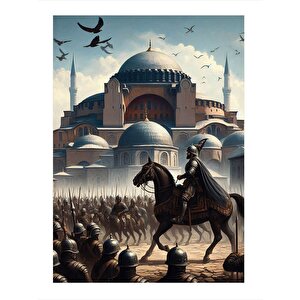 Osmanlı Askerleri Ve Ayasofya Camii Desenli Ahşap Tablo 35cm X50cm 35x50 cm