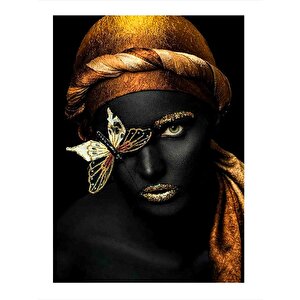 Afrikalı Kadın Ve Kelebek Model Ahşap Tablo 50cmx 70cm 50x70 cm