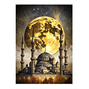 Dolunay Ve Cami Model Ahşap Tablo 35cm X50cm 35x50 cm