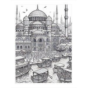 Minyatür Cami Desenli Ahşap Tablo 25cmx 35cm 25x35 cm