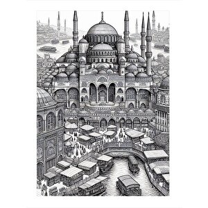 Siyah Beyaz Cami Model Ahşap Tablo 35cm X50cm 35x50 cm
