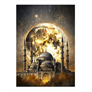Dolunay Ve Cami Dekoratif Ahşap Tablo 25cmx 35cm 25x35 cm
