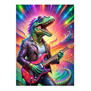 Elektro Gitar Çalan Dinozor Dekoratif Mdf Tablo 35cm X50cm 35x50 cm