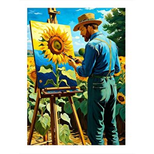 Van Gogh Ve Ayçiçekleri Dekoratif Ahşap Tablo 35cm X50cm 35x50 cm