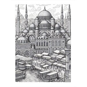 Siyah Beyaz Tarihi Cami Desenli Ahşap Tablo 35cm X50cm 35x50 cm