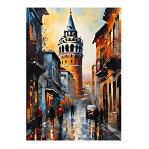 Yağlıboya Galata Kulesi Desenli Ahşap Tablo 25cmx 35cm 25x35 cm