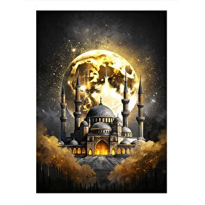 Dolunay Ve Ayasofya Camii Modern Ahşap Tablo 35cm X50cm 35x50 cm