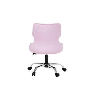 Krom Metal Ayaklı Ofis Çocuk Odası Çalışma Sandalyesi (ayarlanilabi̇li̇r) Sele Kulak Pembe