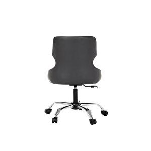 Krom Metal Ayaklı Ofis Çocuk Odası Çalışma Sandalyesi (ayarlanabi̇li̇r) Deri̇ Selekulak