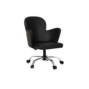 Krom Metal Ayaklı Ofis Çocuk Odası Çalışma Sandalyesi (ayarlanabi̇li̇r)  Deri̇ Kelebek Siyah