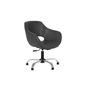 Krom Metal Ayaklı Ofis Çocuk Odası Çalışma Sandalyesi (ayarlanilabi̇li̇r) Papuçlu Deri̇ Ci̇ervo Gri
