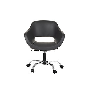 Krom Metal Ayaklı Ofis Çocuk Odası Çalışma Sandalyesi (ayarlanilabi̇li̇r) Deri̇ Ci̇ervo Gri