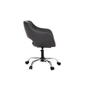 Krom Metal Ayaklı Ofis Çocuk Odası Çalışma Sandalyesi (ayarlanilabi̇li̇r) Deri̇ Ci̇ervo Gri