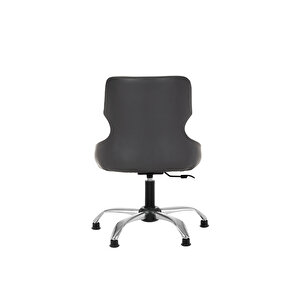 Krom Metal Ayaklı Ofis Çocuk Odası Çalışma Sandalyesi (ayarlanilabi̇li̇r) Deri̇ Sele Kulak Gri̇