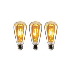 Rustik Led Ampul 3'lü Eko Paket Amber E27 Duy Armut Tipi St64 Dekoratif