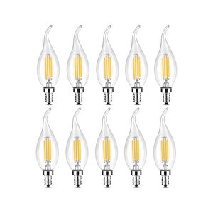 Rustik Led Ampul 4w E14 Ince Duy Dimmerli Gün Işığı 3200k 10 Adet Kıvrık Mum Ampul